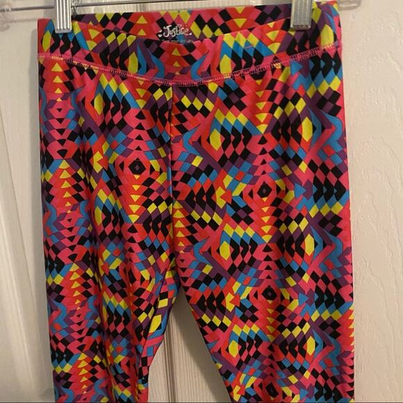 Justice Girls’ Size 10 Bright Retro 80s Leggings Multicolor Pink Yellow Black - Picture 3 of 7
